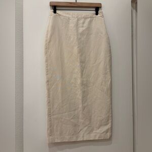 Zara Cream Pencil Midi linen skirt boho chic classic high waisted side zip